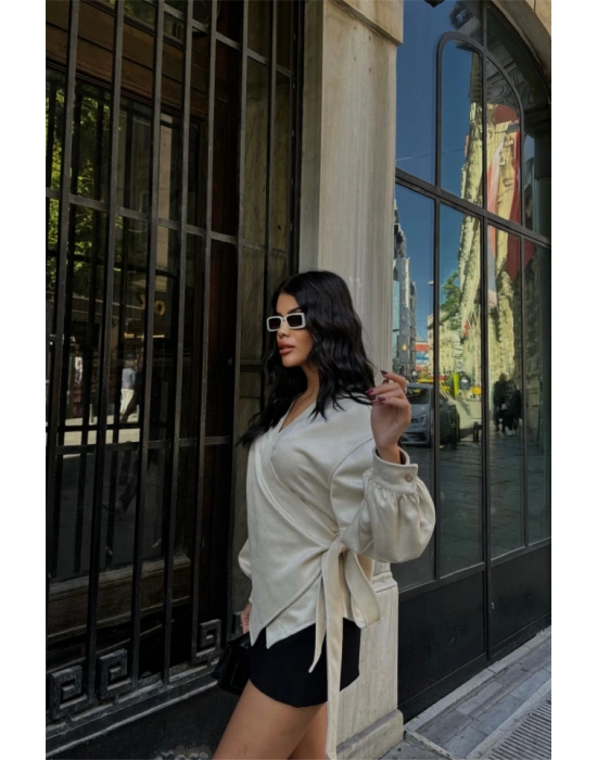 ÜET KRUVAZE BLUZ BAĞLAMA DETAYLI  Taş