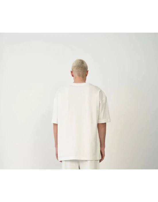 Unisex Basic Bisiklet Yaka Oversize Thirt  Beyaz