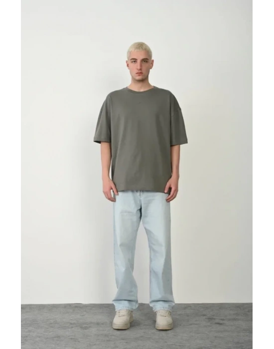 Unisex Basic Bisiklet Yaka Oversize Thirt  Füme