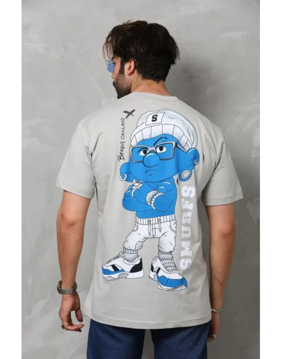 Unisex Basic Bisiklet Yaka Oversize Thirt  Gri