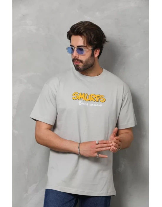 Unisex Basic Bisiklet Yaka Oversize Thirt  Gri