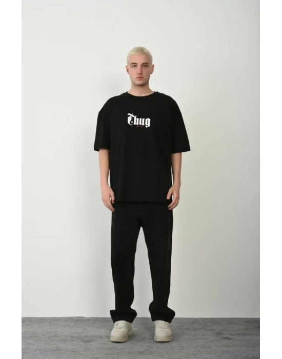 Unisex Baskılı Bisiklet Yaka Oversize Thirt  iyah