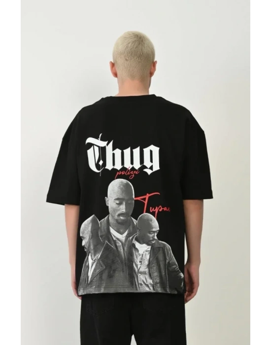 Unisex Baskılı Bisiklet Yaka Oversize Thirt  iyah