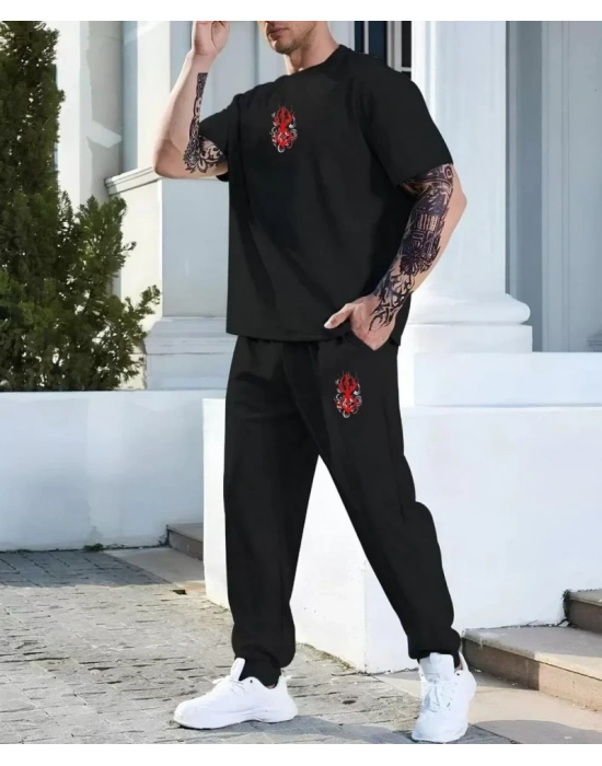 Unisex Baskılı Cepli Eşofman Takımı  iyah