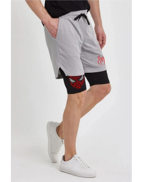 Unisex Baskılı İç Cepli porcu Alt Taytlı Şort  Gri