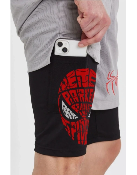 Unisex Baskılı İç Cepli porcu Alt Taytlı Şort  Gri