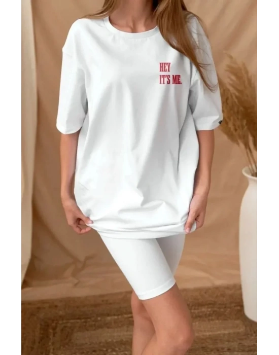 Unisex Baskılı Oversize Thirt  Beyaz