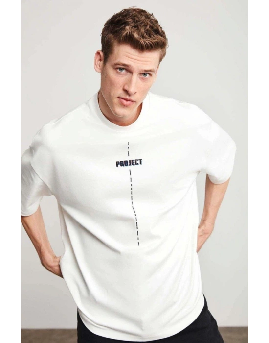 Unisex Baskılı Oversize Thirt  Beyaz
