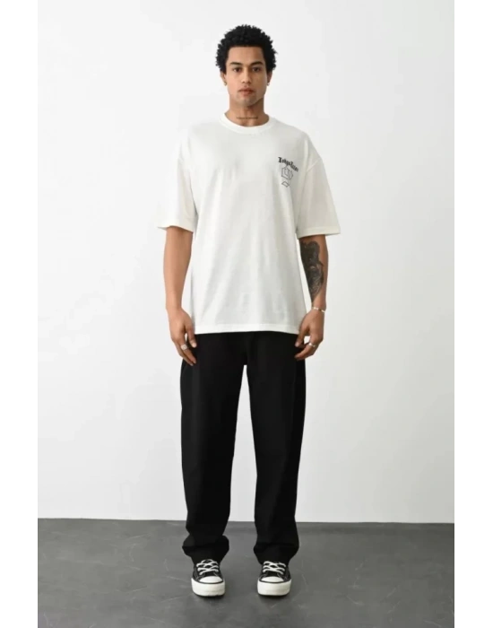 Unisex Baskılı Oversize Thirt  Beyaz