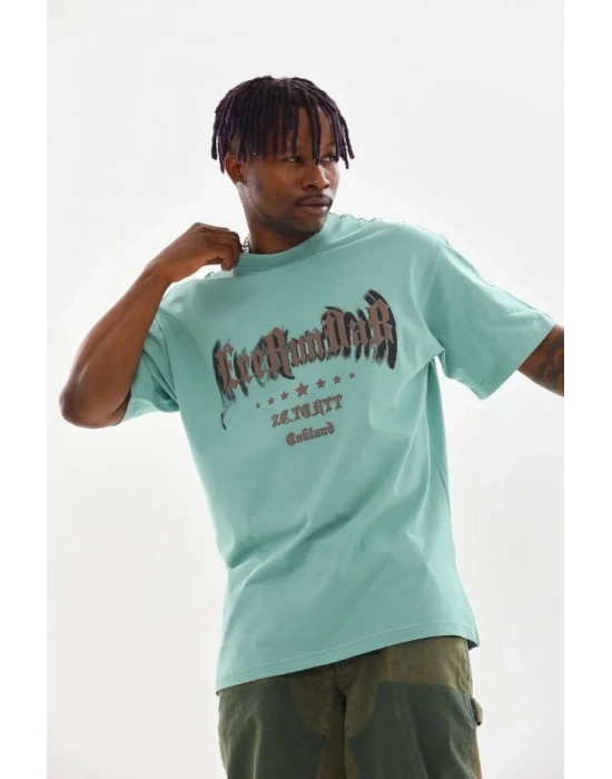 Unisex Baskılı Oversize Thirt  int Yeşili