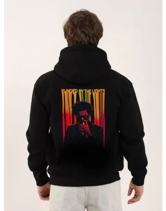 Unisex Baskılı Oversize Üç İplik Kapüşonlu weatshirt  iyah