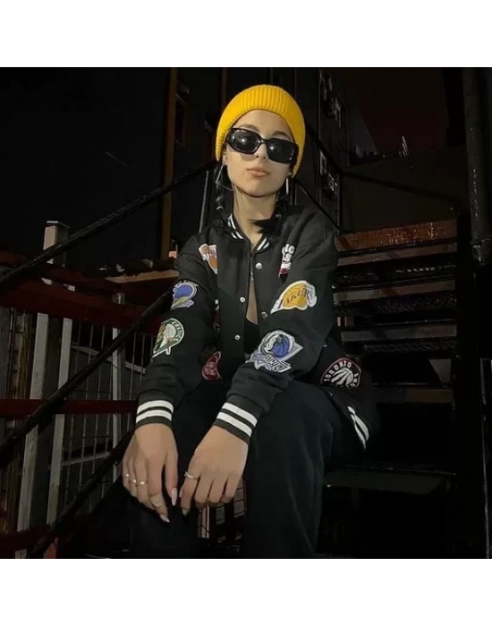 Unisex Baskılı Uzun Kol Kolej Ceket  iyah