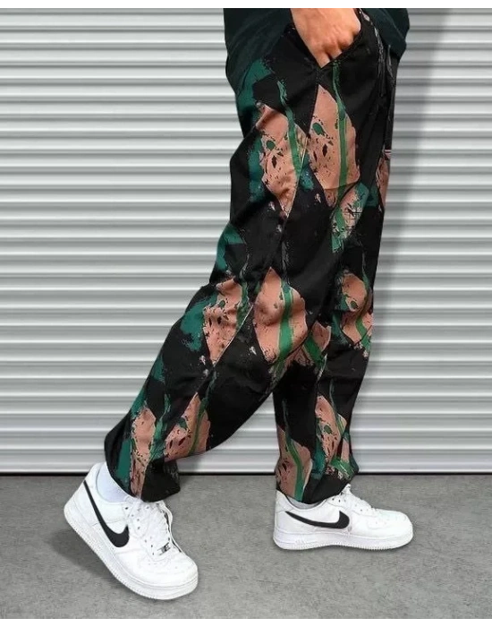 Unisex Beli astikli Cepli Paraşüt Pantolon  iyah