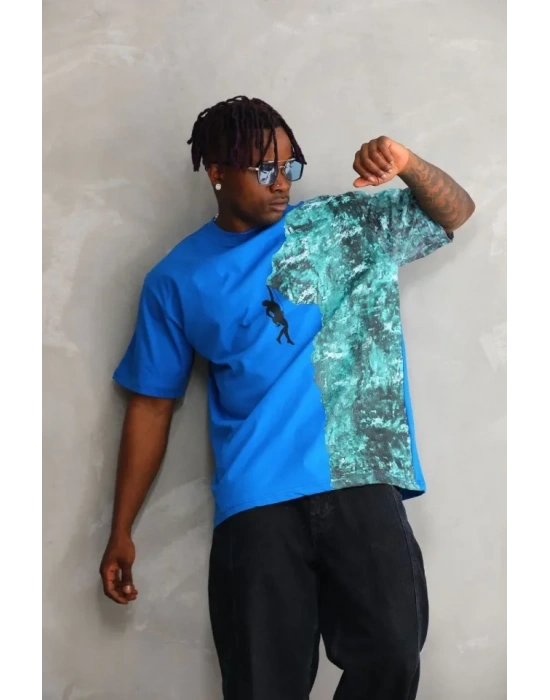 Unisex Bisiklet Yaka Baskılı Oversize Thirt  avi