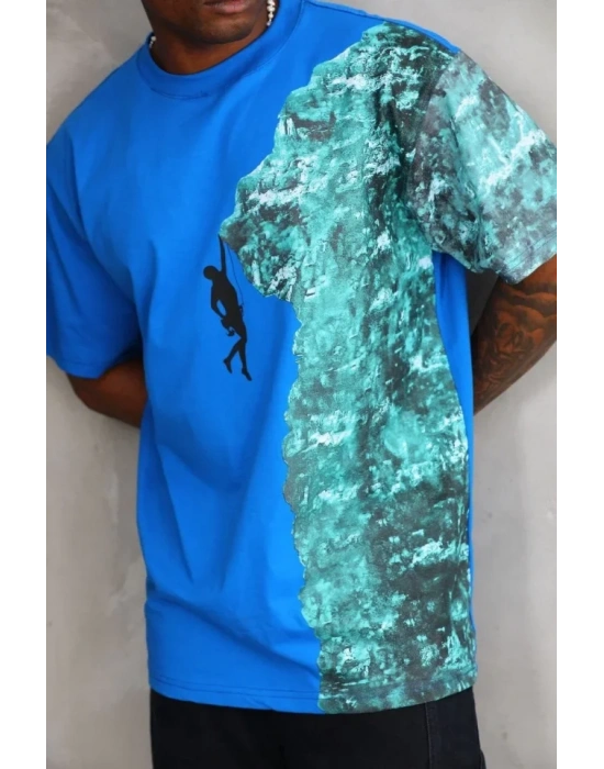 Unisex Bisiklet Yaka Baskılı Oversize Thirt  avi