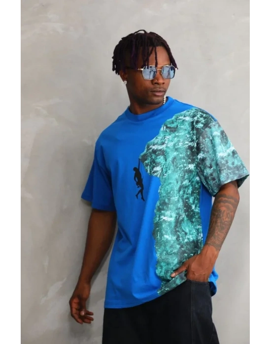 Unisex Bisiklet Yaka Baskılı Oversize Thirt  avi