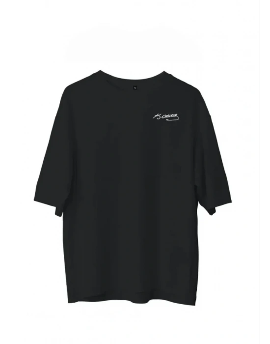 Unisex Bisiklet Yaka Baskılı Oversize Thirt  iyah