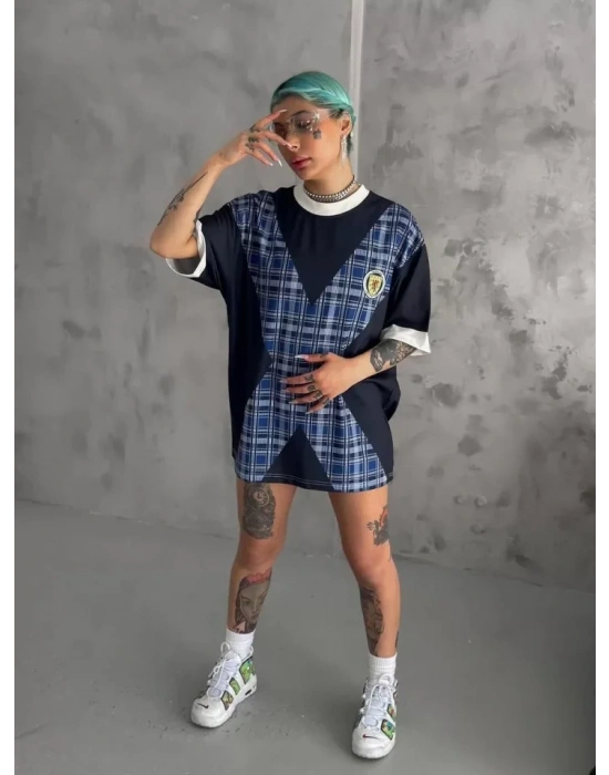 Unisex Bisiklet Yaka Baskılı Oversize Thirt  iyah