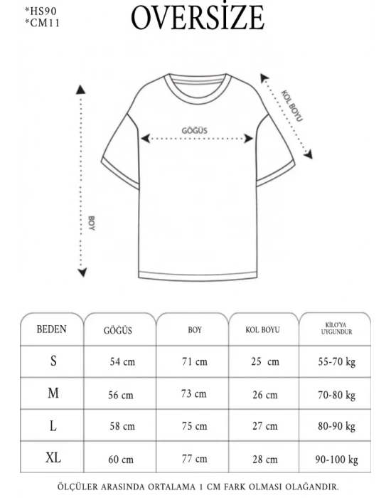 Unisex Bisiklet Yaka Baskılı Oversize Thirt  iyah