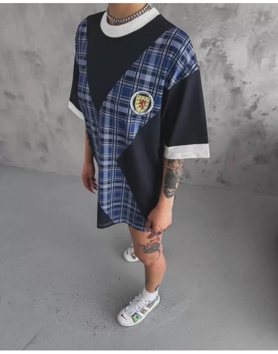 Unisex Bisiklet Yaka Baskılı Oversize Thirt  iyah