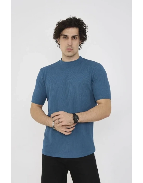 Unisex Bisiklet Yaka lim Fit Thirt Turkuaz