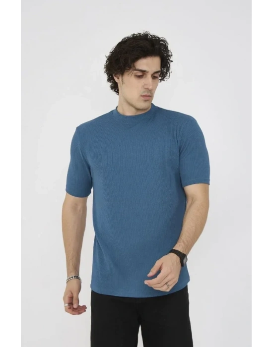 Unisex Bisiklet Yaka lim Fit Thirt Turkuaz