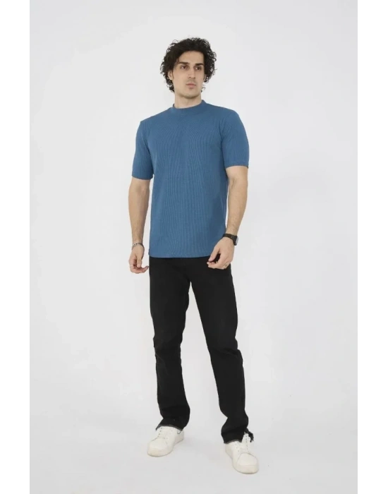 Unisex Bisiklet Yaka lim Fit Thirt Turkuaz