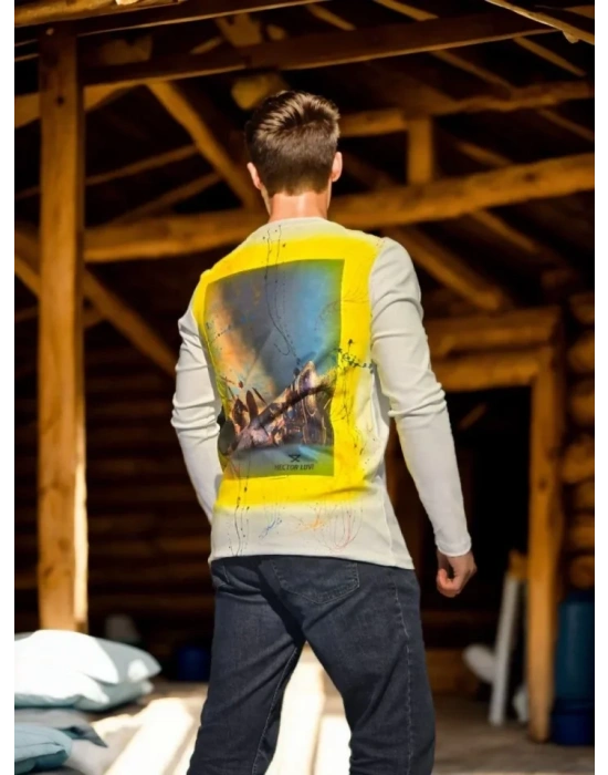 Unisex Bisiklet Yaka Uzun Kollu Thirt  Beyaz