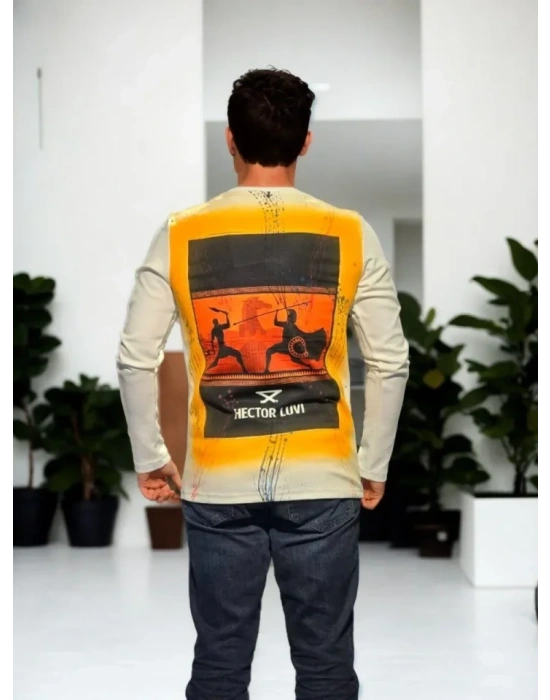 Unisex Bisiklet Yaka Uzun Kollu Thirt  Beyaz