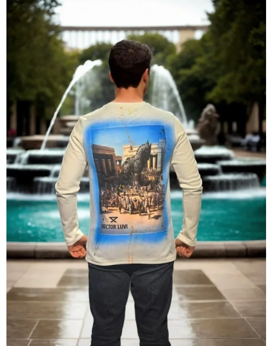 Unisex Bisiklet Yaka Uzun Kollu Thirt  Beyaz