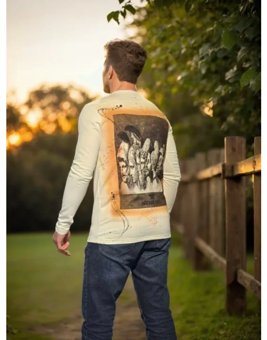 Unisex Bisiklet Yaka Uzun Kollu Thirt  Beyaz