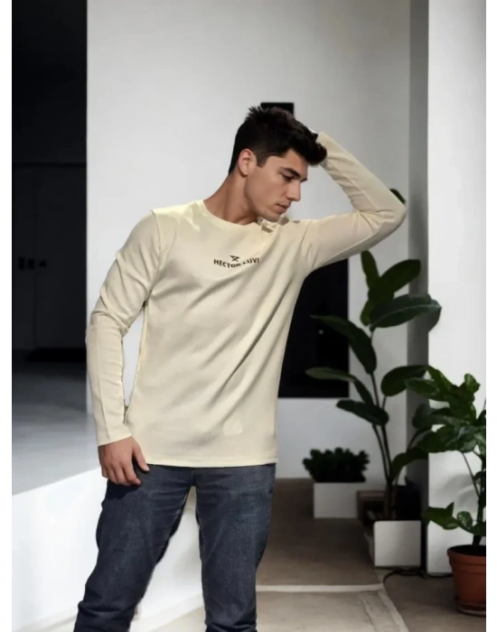 Unisex Bisiklet Yaka Uzun Kollu Thirt  Beyaz