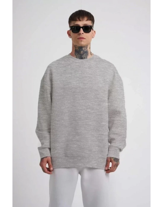 Unisex Biskilet Yaka Üç İplik weathirt  Gri