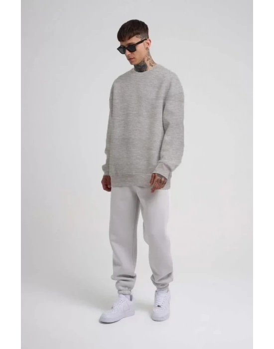 Unisex Biskilet Yaka Üç İplik weathirt  Gri