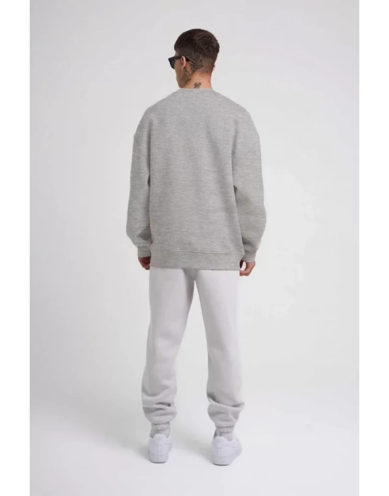 Unisex Biskilet Yaka Üç İplik weathirt  Gri