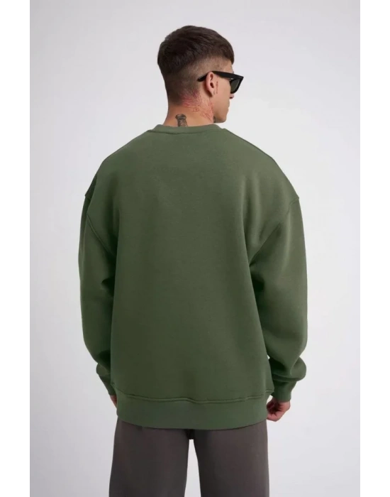 Unisex Biskilet Yaka Üç İplik weathirt  Haki