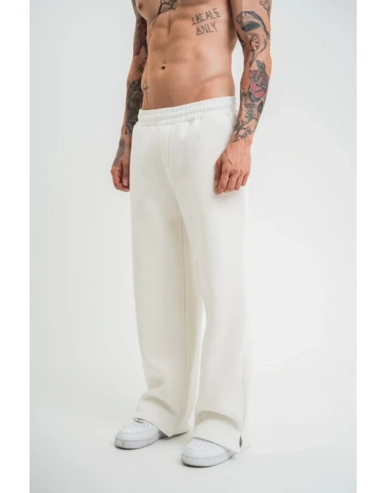 Unisex Boru Paça Baggy Eşofman Pantolon  Beyaz