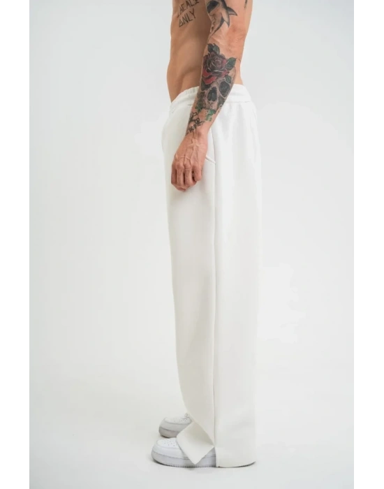 Unisex Boru Paça Baggy Eşofman Pantolon  Beyaz
