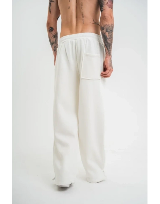 Unisex Boru Paça Baggy Eşofman Pantolon  Beyaz