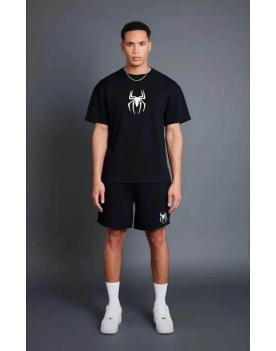 Unisex Cepli Baskılı Şortlu Takım  iyah