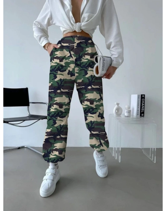 Unisex Ceplı Paraşut Kamuflaj Pantolon  Askeri