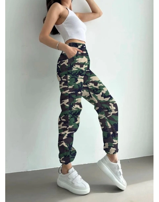 Unisex Ceplı Paraşut Kamuflaj Pantolon  Askeri