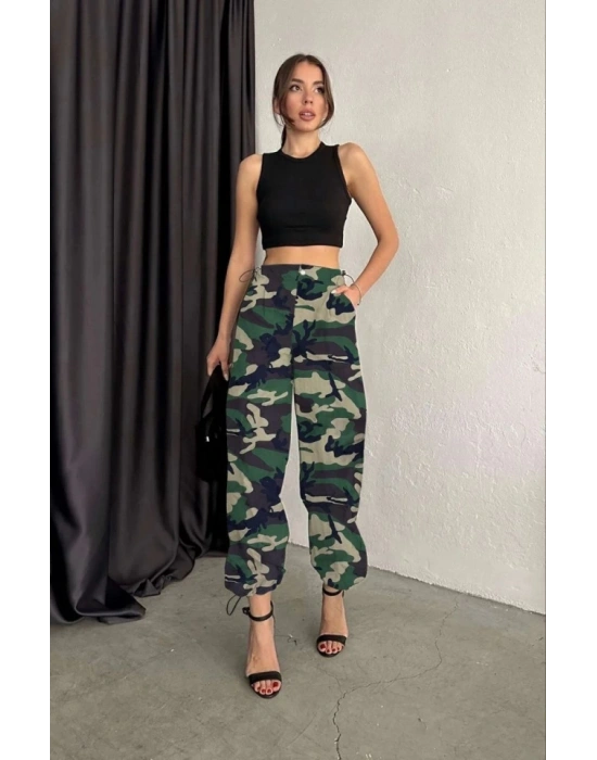 Unisex Ceplı Paraşut Kamuflaj Pantolon  Askeri