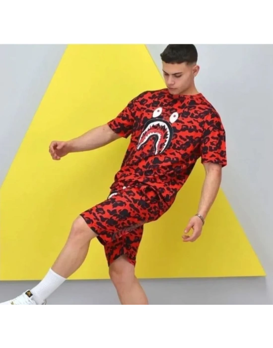 Unisex Dijital Baskılı Şortlu Takım  Kırmızı