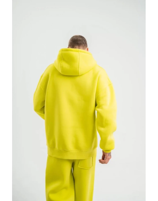 Unisex Double Oversize Kapşonlu Basic SweatShirt  Sarı
