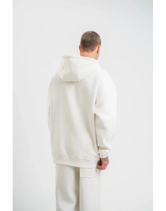 Unisex Double Oversize Kapşonlu Basic weathirt  Beyaz