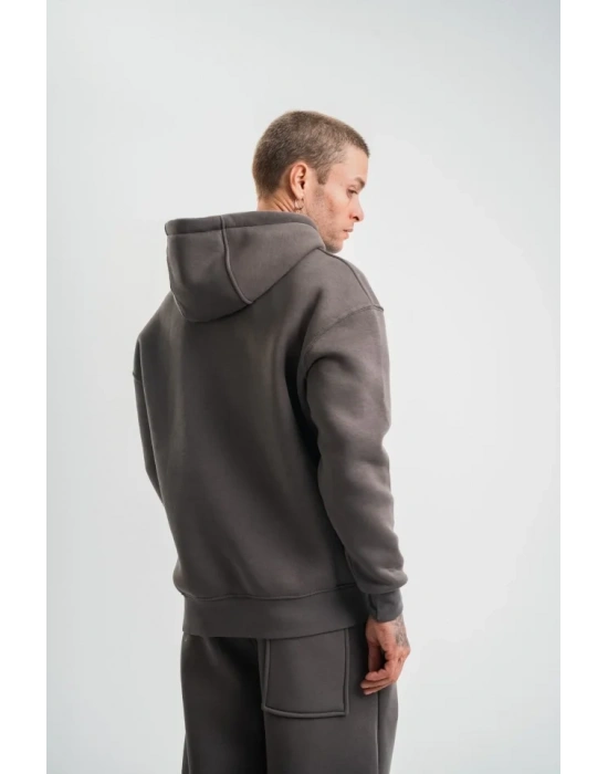 Unisex Double Oversize Kapşonlu Basic weathirt  Füme