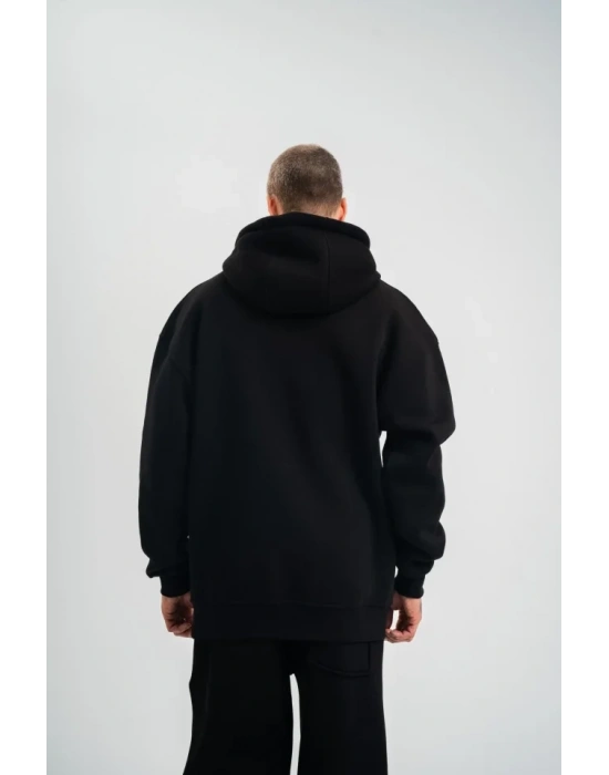 Unisex Double Oversize Kapşonlu Basic weathirt  iyah