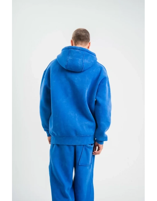 Unisex Double Oversize Kapşonlu Yıkamalı weathirt  avi