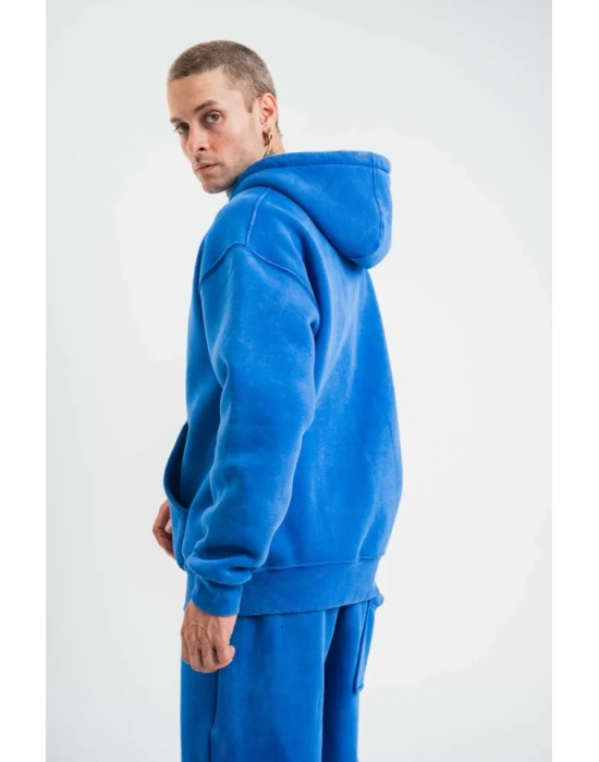 Unisex Double Oversize Kapşonlu Yıkamalı weathirt  avi